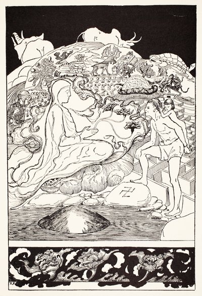 Pau Amma the Crab Running Away While the Eldest Magician Was Talking to the Man and His Little Girl Daughter, illustration from 